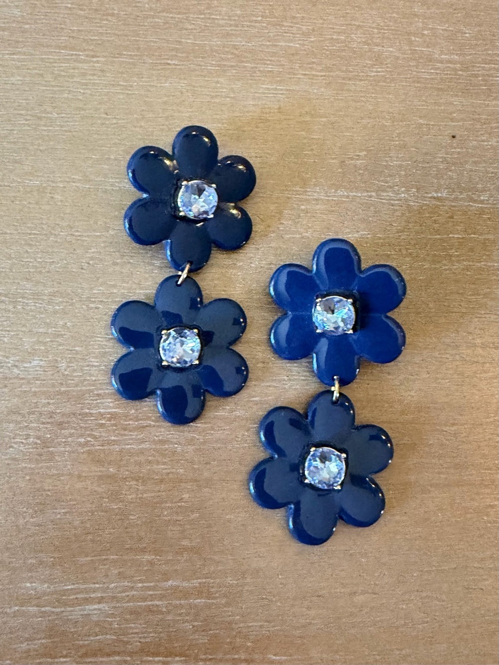 Kate Spade x Target Navy Blue Flower Drop Earrings Crystal Center. Post Back